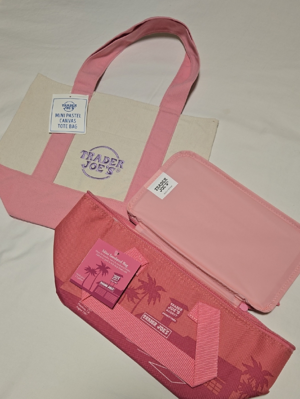 Trader Joe's Mini Canvas Tote & Mini Insulated Bag Set, Pink NWT